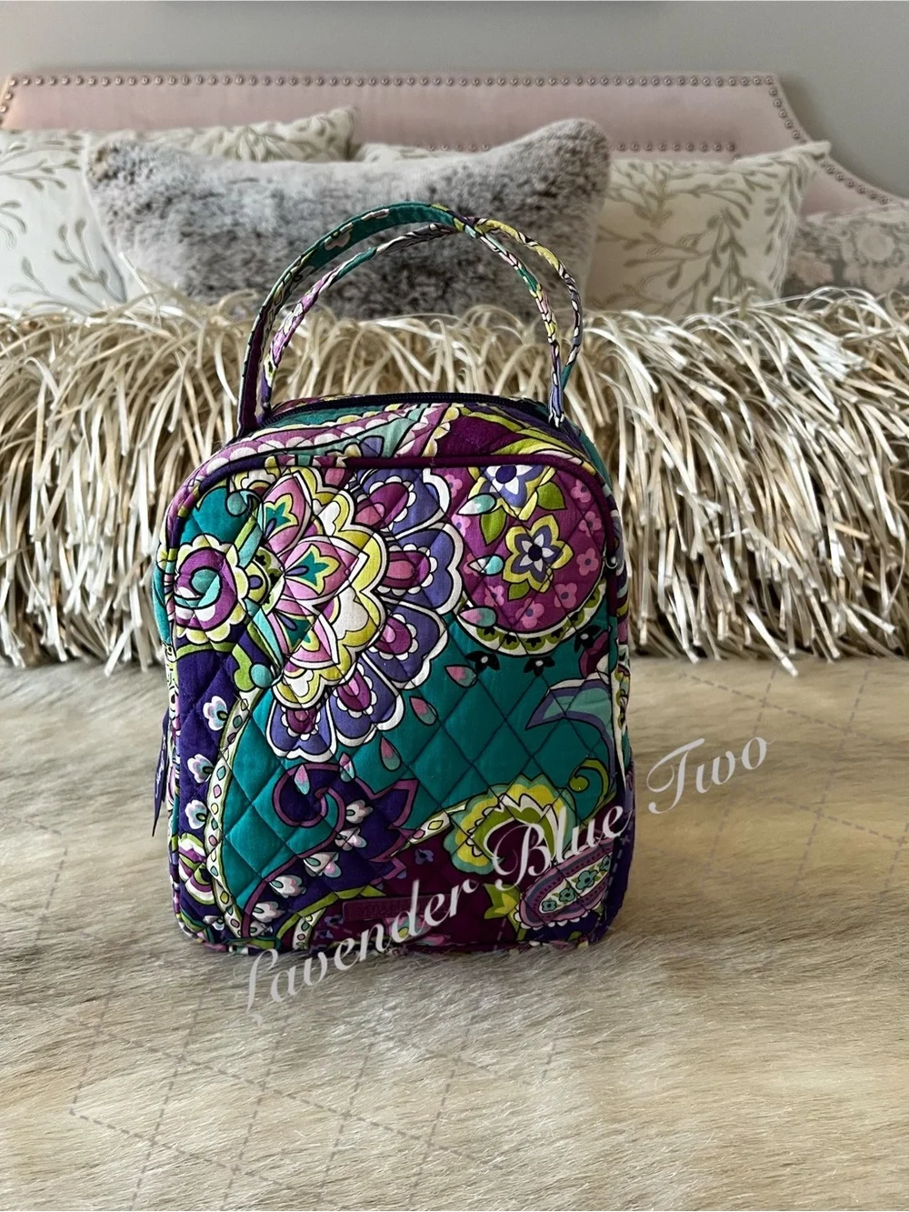 VERA BRADLEY Heather 2013 Zipper Insulated Lunch Bunch Bag Green Purple Paisley